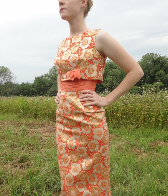 Image result for peach orange brocade gown
