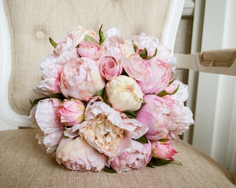 Blush pink and pale pink silk wedding bouquet. Made with artificial peonies.