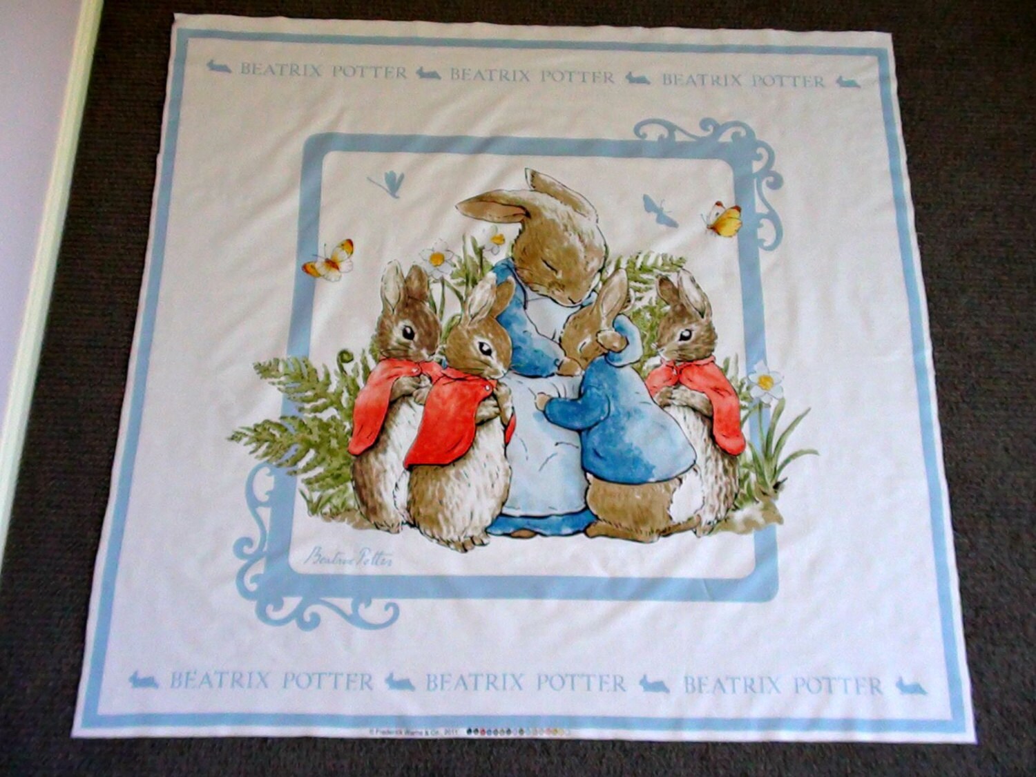 Peter Rabbit fabric panel. Bunny quilt panel. Character
