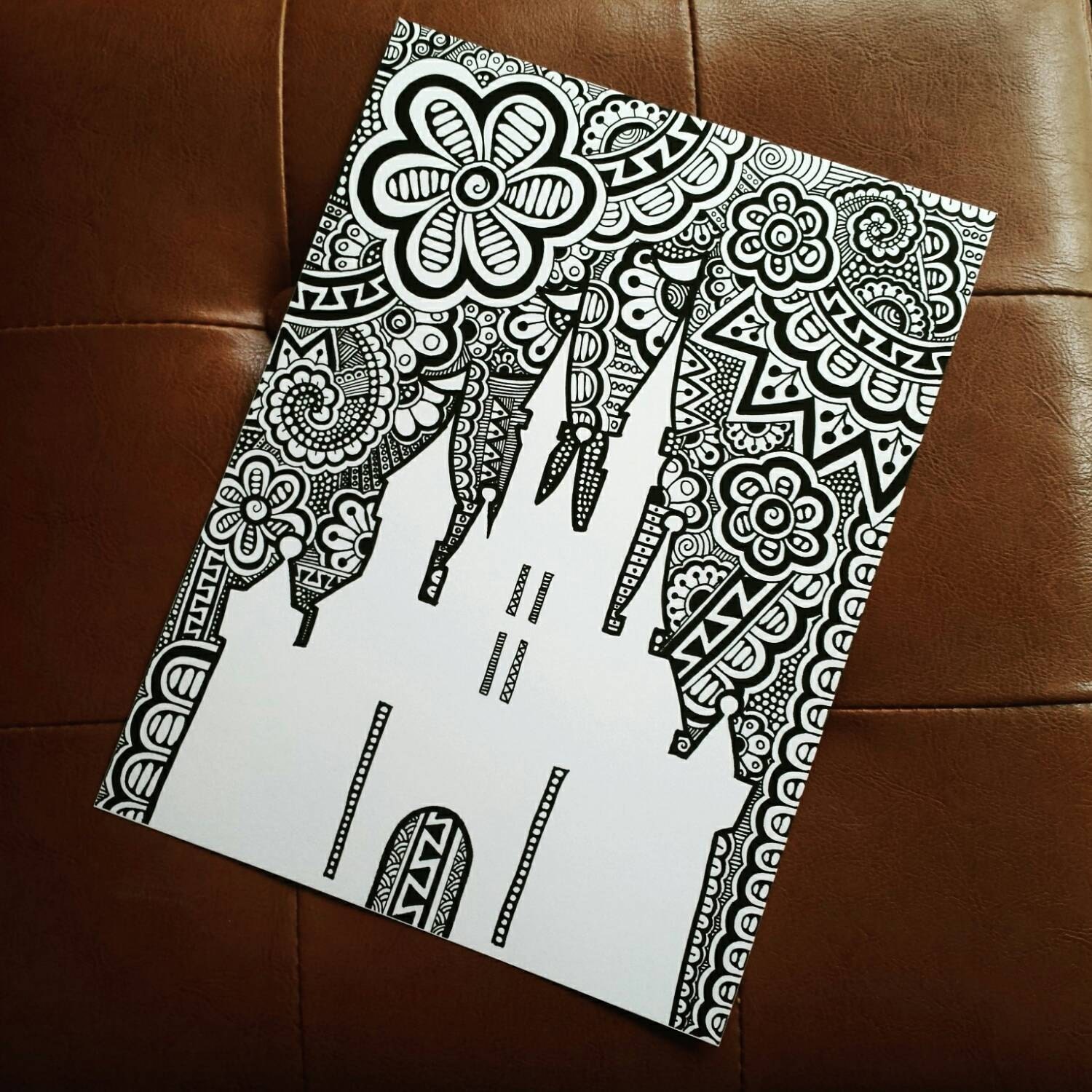 Castle Silhouette Zentangle Print