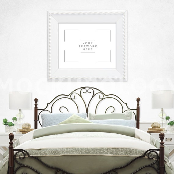 8x10 Horizontal White DIGITAL Frame Mockup Bedroom Wall