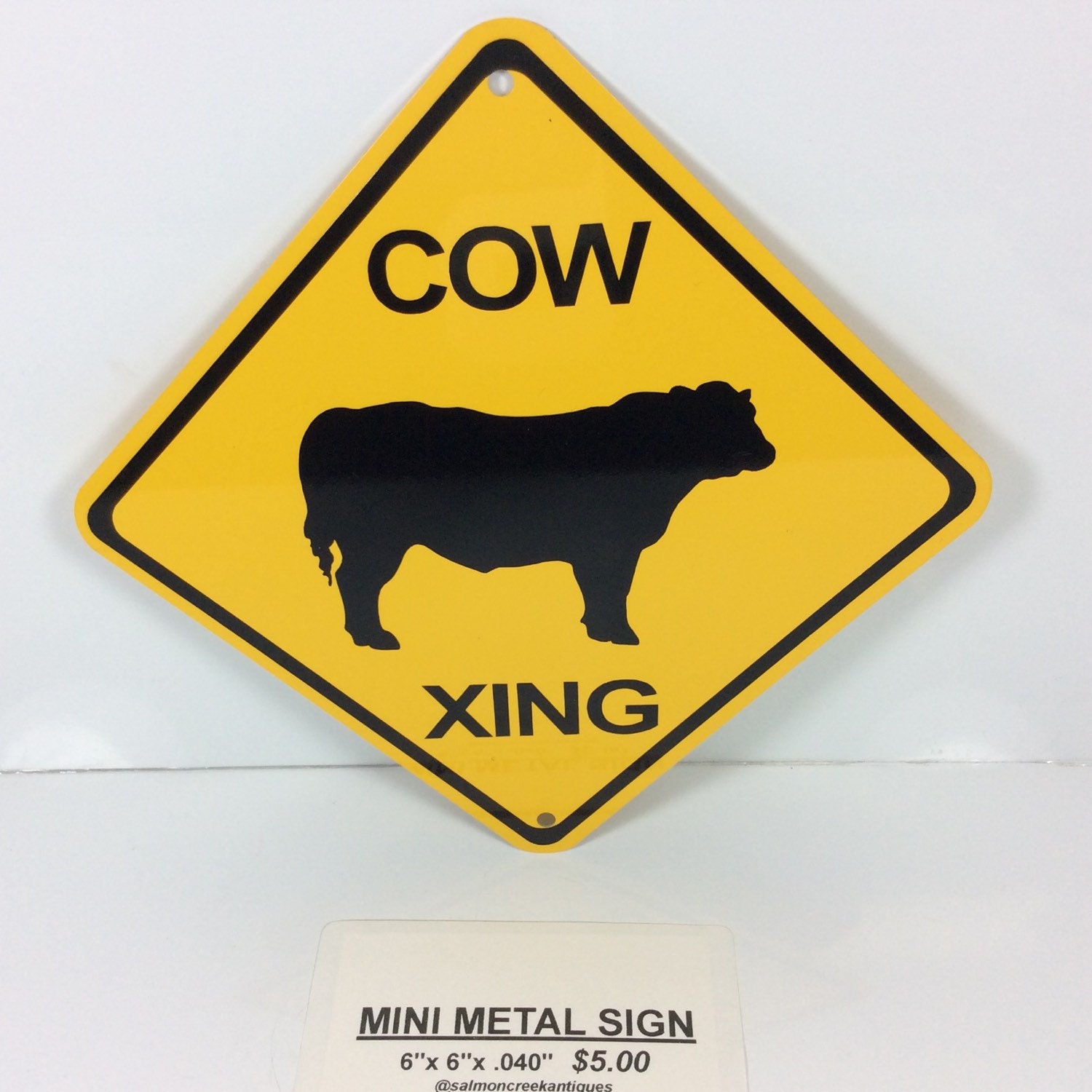 Cow Xing Mini Metal Yellow Farm Caution Crossing Sign