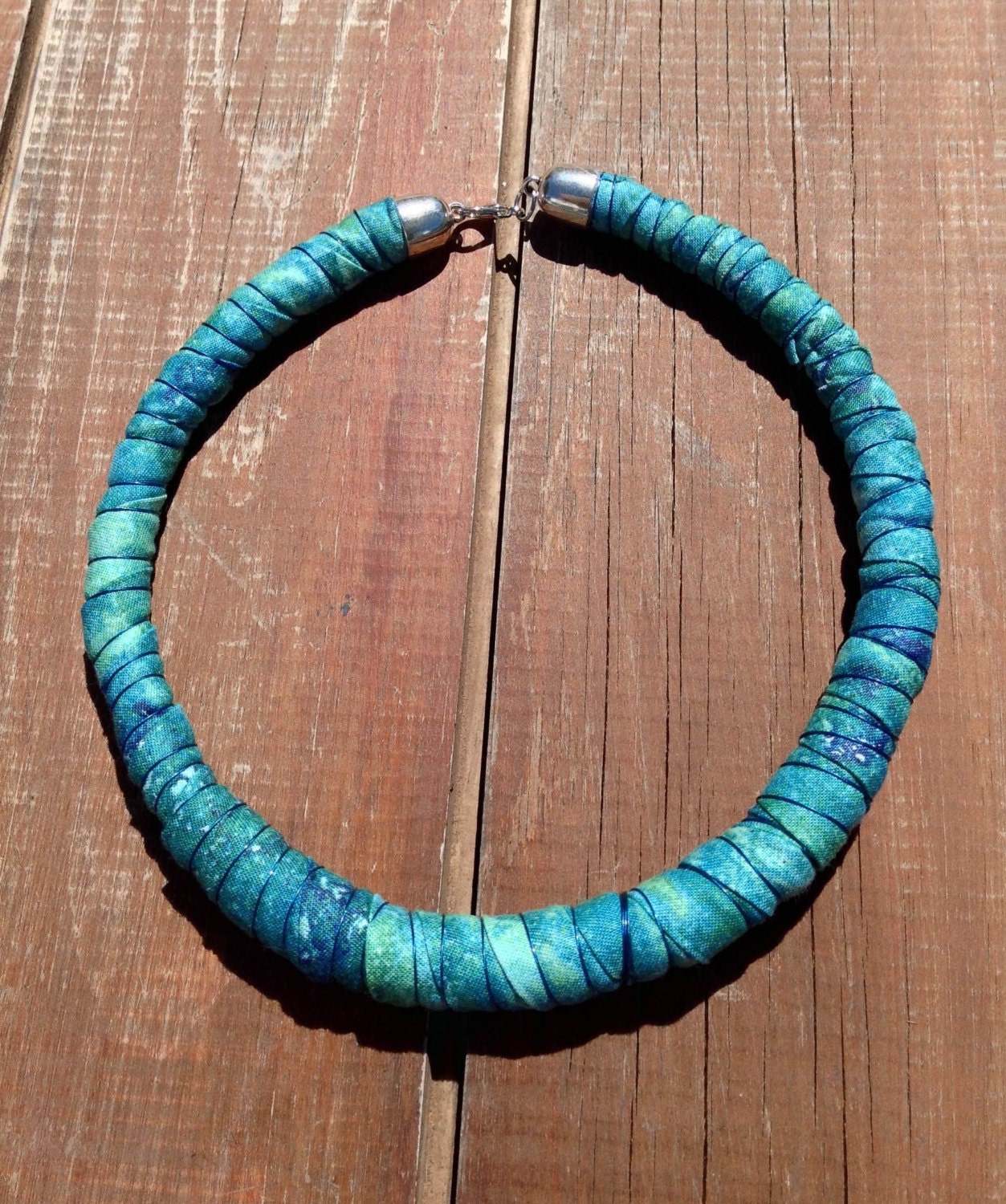 Fabric necklace fabric jewelry textile necklace turquoise