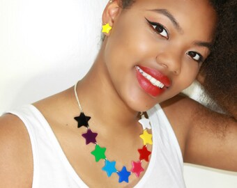 Rainbow Stars Necklace - laser cut acrylic necklace - plexiglass necklace - star necklace - gifts for her - acrylic jewellery