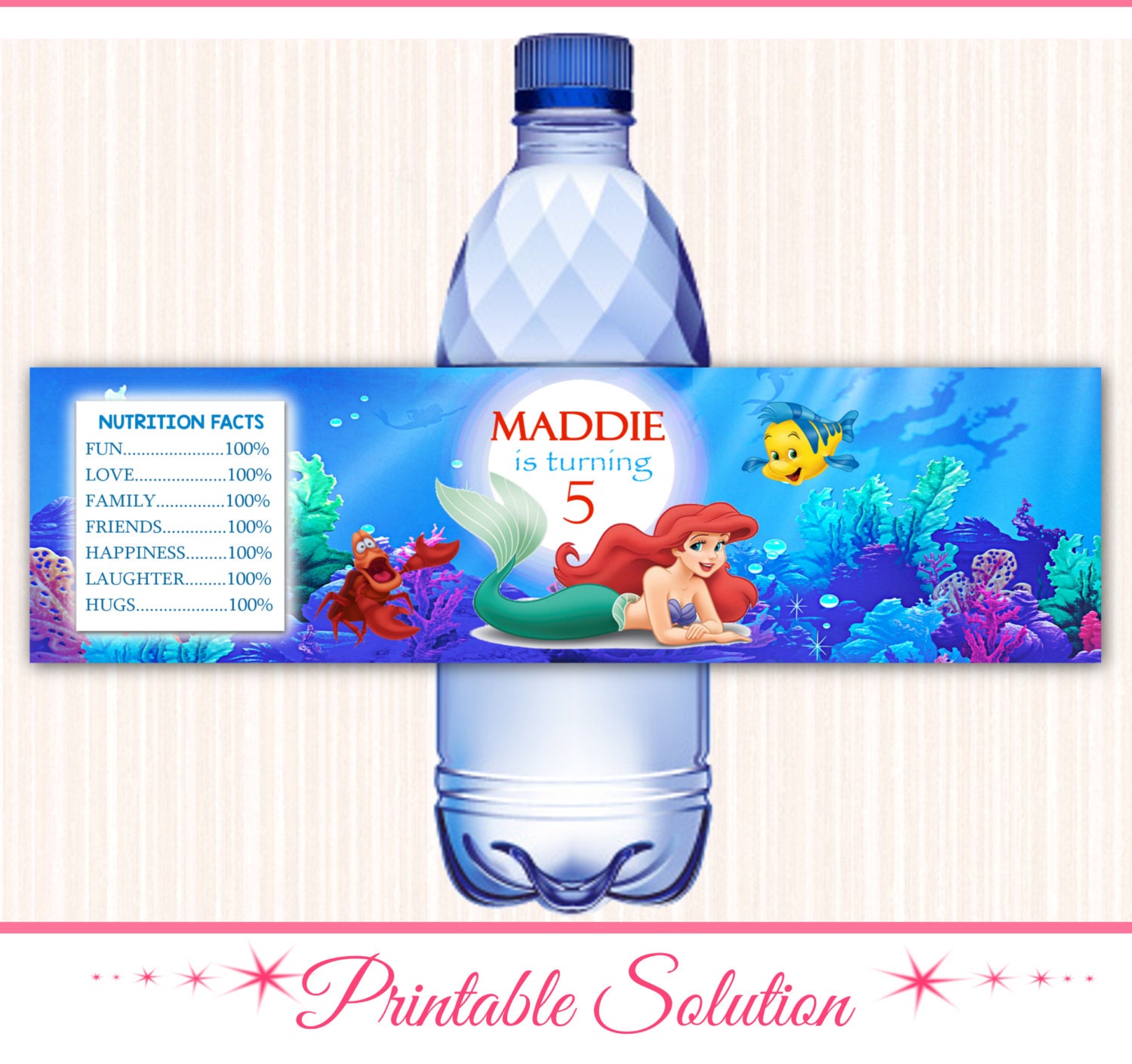 Little Mermaid Water Bottle Label Little by PrintableSolution