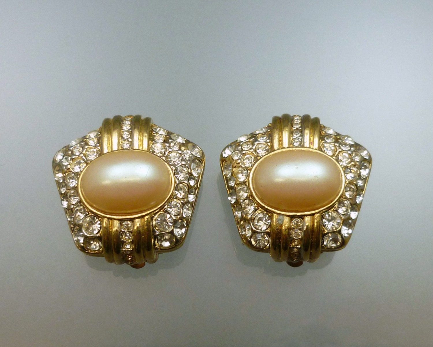 Nina Ricci Gold Tone Rhinestone and Faux Pearl Earrings