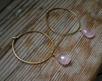 Pink aquamarine earrings / hoop earrings / Aquamarine hoop earrings / Pink aquamarine jewelry / Opaque Aquamarine