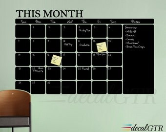 Chalkboard Calendar Decal 18x30 or 24x40 - Black Board Wall Calendar Sticker with Adhesive Stick - Vinyl Wall Decal Monthly Calendar - C004