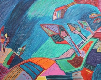 Abstract avant garde oil painting signed