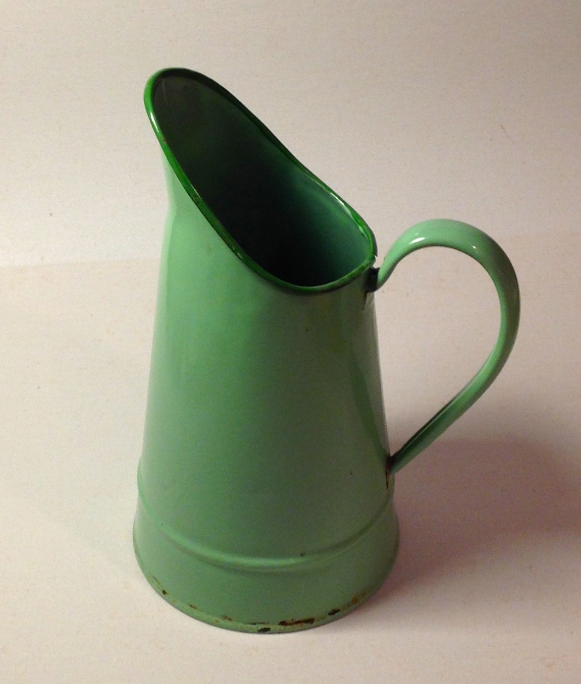 Vintage French Green Enamelware Water Pitcher/Jug
