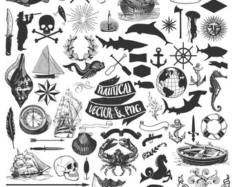 Nautical Clipart, Pirate Clipart, Sailing Clipart, Sea Clipart Clip Art PNG & Vector EPS, AI Design Elements Instant Download