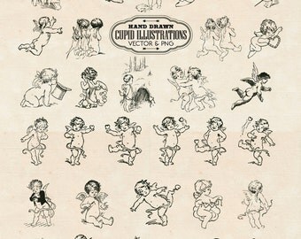 Hand drawn Angel Clipart, Cupid Clipart, Wings Clipart, Angel Wedding Clipart Clip Art PNG & Vector EPS, AI Design Elements Instant Download