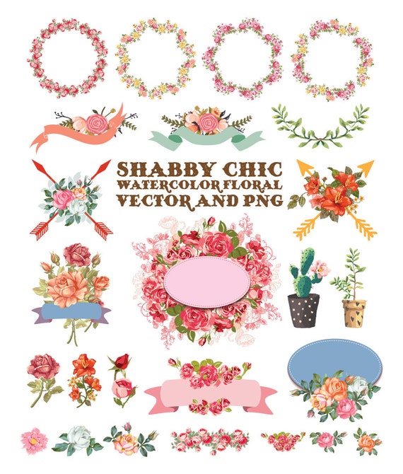 Watercolor Flower Clipart Shabby Chic Clipart Flower