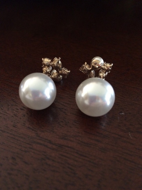 Double sided pearl earrings pearl and rhinestone earrings