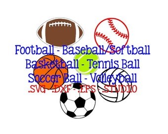 Baseball svg - Softball svg - Football svg - Basketball svg - Tennis Ball svg - Soccer Ball svg - Volleyball svg - dxf - studio cut file