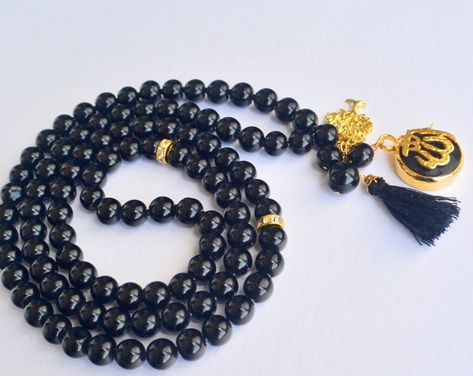 Black islamic rosary, black rosary, gemstone doa beads, onxy tasbeeh,tasbeeh gift, black doa beads, gift muslim man, rosary, turkish tasbeeh