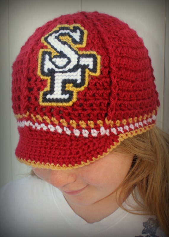 Crochet San Francisco 49ers hat// Girls by BeYOUtifulworks on Etsy