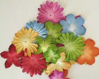 Flower Embellishments, 25 Count of Petaloo Paper Flowers in Brites Colors, Card Making Flowers, Scrapbooking Flowers, Finishing Flowers