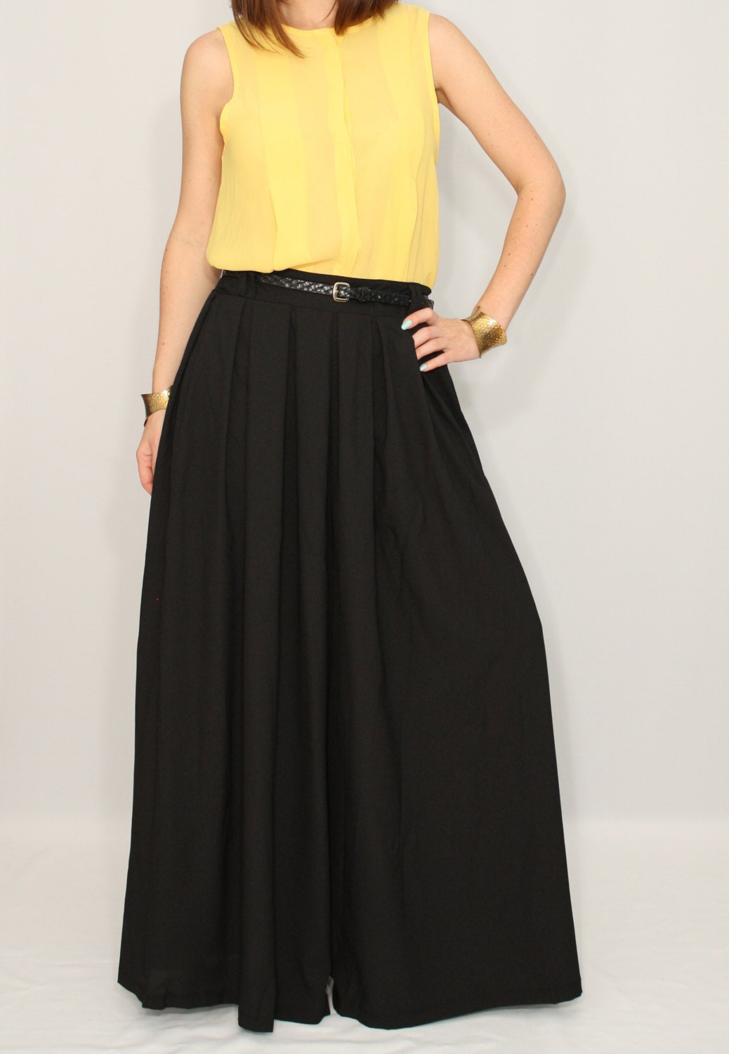 Chiffon palazzo pants Black pant skirt Casual pants