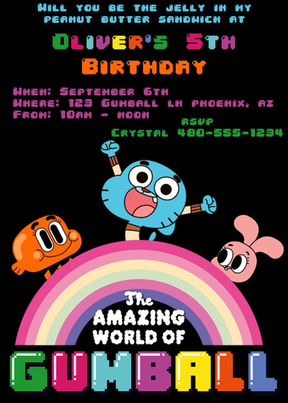 The Amazing World Of Gumball Birthday by SillyBeanInvites on Etsy