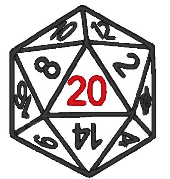 D20 dice applique machine embroidery by stylishstitchdowns on etsy
