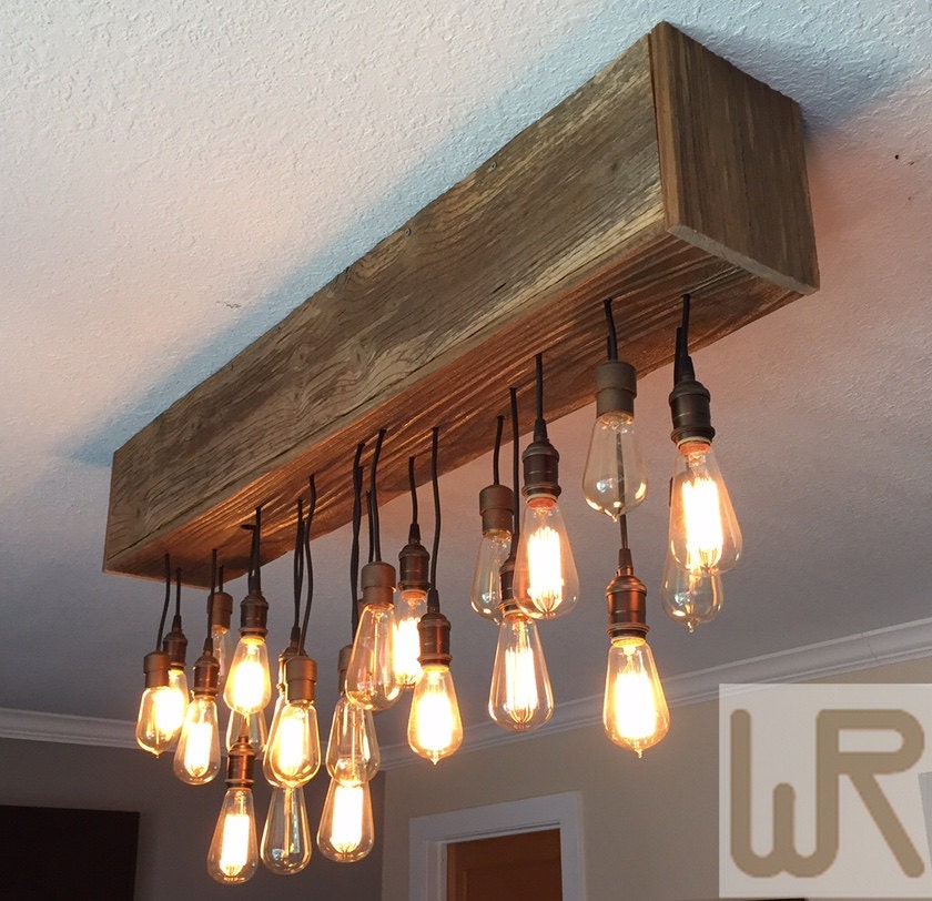 Reclaimed barn wood chandelier light fixture by WilderRanchDesigns