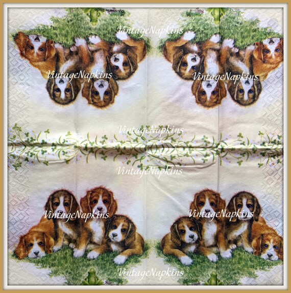 PAPER napkins for DECOUPAGE Cute Puppies Dog by VintageNapkins