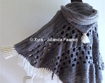 PATR1032 - Xyra Crochet-pattern - Poncho with sleeves and large hood - (Dutch & English-US)