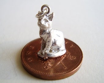 Sterling Silver 3D Sitting Cat Charm Charms