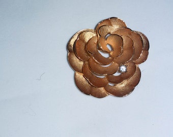Vintage Baucher Gold Flower Rhinestone Brooch