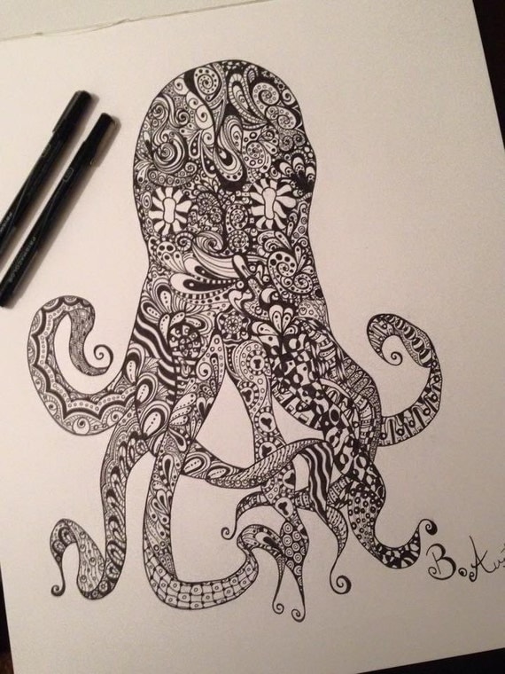 Origibal Giant Octopus Drawing Zentangle by DoodlesOfTheNorth