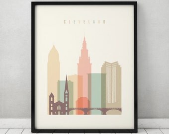 Cleveland print, Poster, Wall art, Cleveland, Cleveland skyline, City poster, Typography art, Home Decor, Digital Print, ArtPrintsVicky.