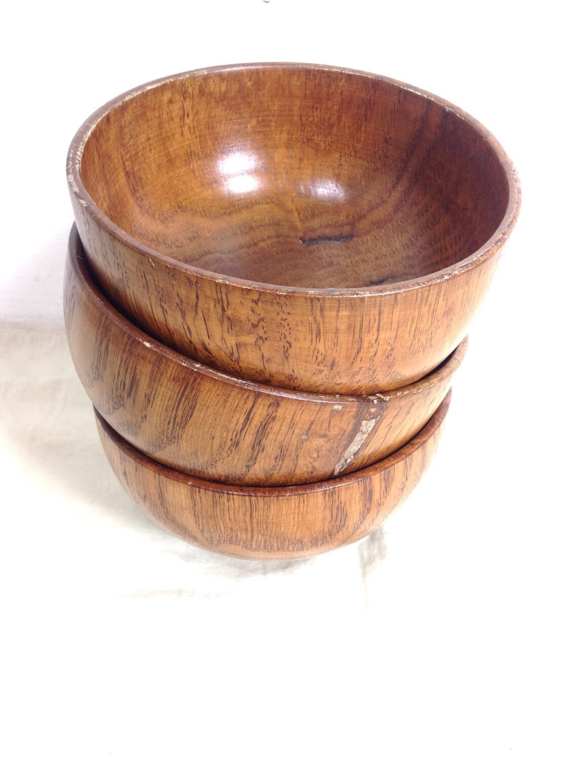 Set of 3 Rustic Vintage Wooden Bowls Haute Juice