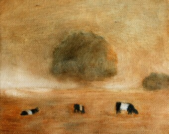 Cows in the afternoon - print of original oil painting 8 1/2 x 11 Belted cow PRINT