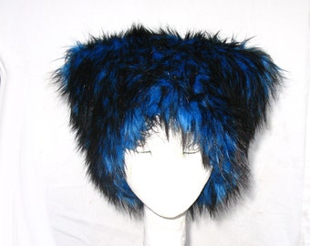 Mi Vida Azul faux fur hat Kozy Kitty Hat Royal Blue husky fur hat fleece lined blue black Mardi Gras Men Women fuzz hat Burning Man festival
