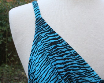 SALE Vintage 90s blue zebra women's one piece bathing suit medium large