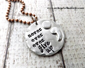 semi colon jewelry-semi colon necklace-personalized necklace-never ever ever give up-never give up necklace-personalized jewelry-hand stamp