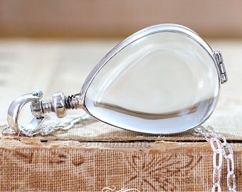 Sterling Silver Glass Locket Pendant. Wedding Bouquet Charm. Tear Drop Shape. As seen in Pottery Barn. 28 x 21mm AHSSTGLP