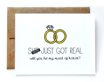 Will You Be My Maid Of Honor Card - Will You Be My Matron Of Honor Card - Sh-t Just Got Real - Mature