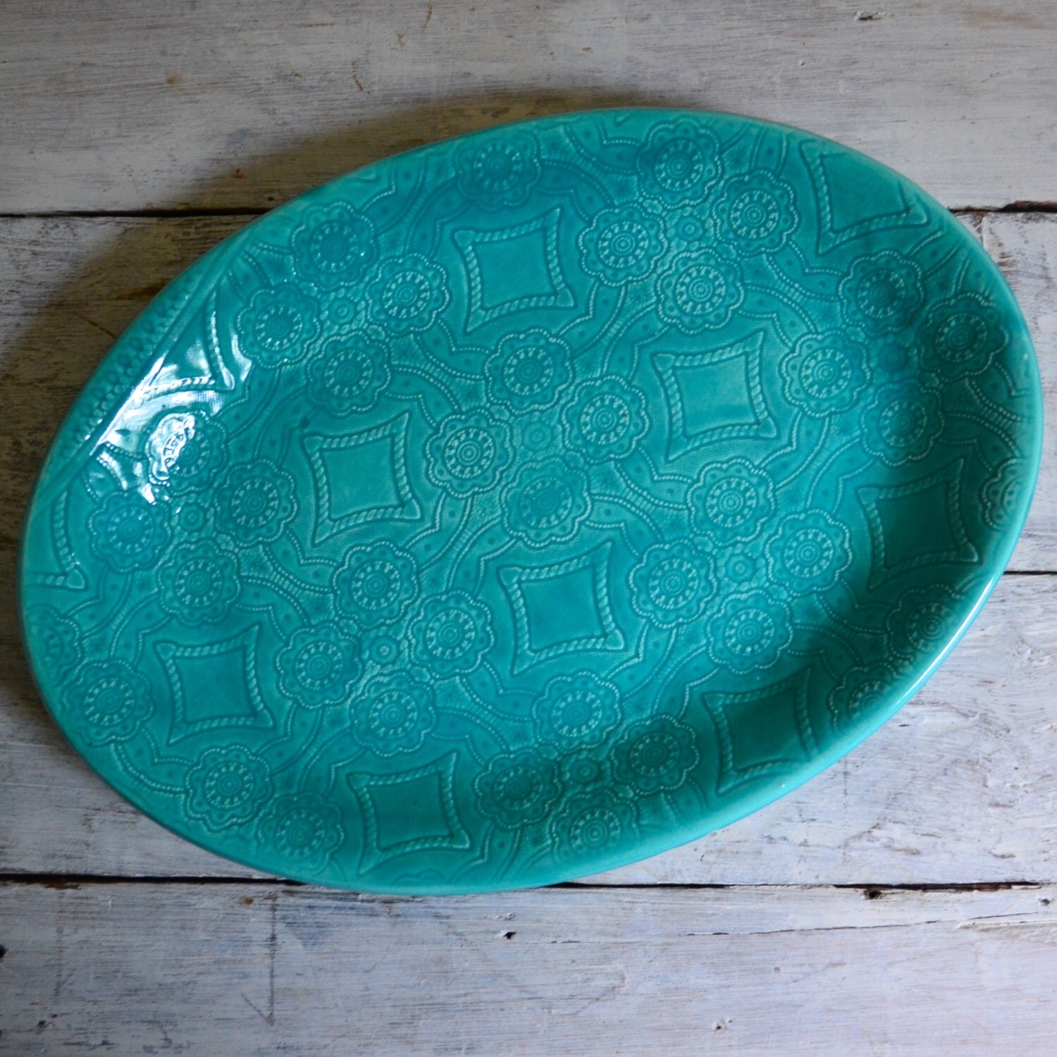 TURQUOISE Serving Platter AJOUR pattern large oval platter