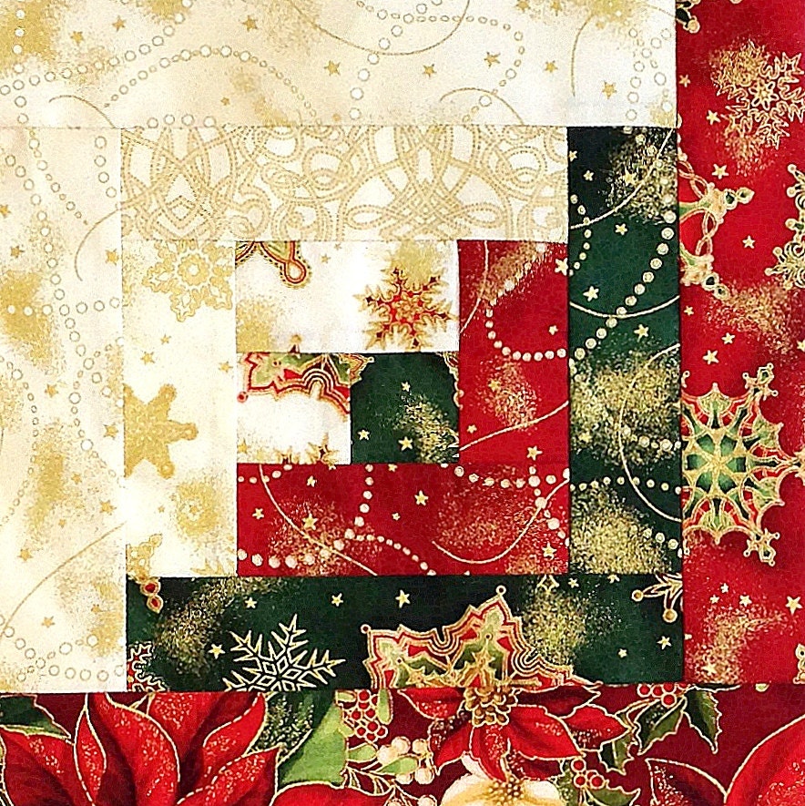 Kaufman Log Cabin Pre cut Christmas Quilt Kit Holiday Flourish 2015 8E5