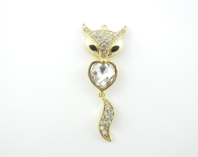 Gold-tone Fox and Heart Pendant Rhinestones