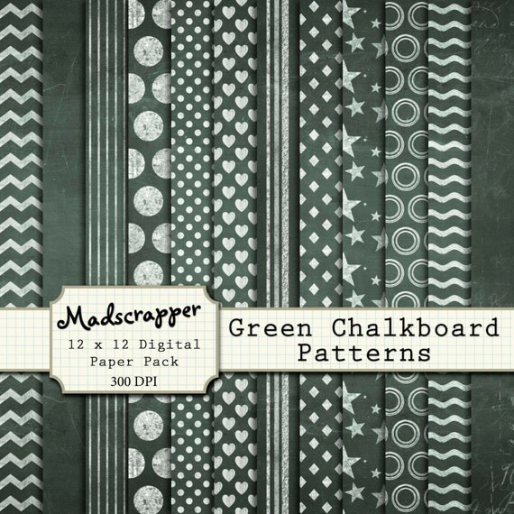 Digital Scrapbook Paper Green Chalkboard Patterns by madscrapper