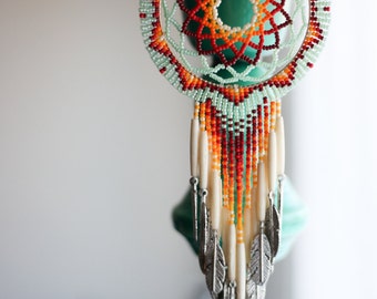 Native American (Oglala Lakota) Handmade Beaded Fringed Dreamcatcher
