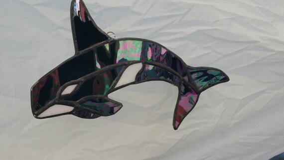 Stained Glass Orca Whale Sun Catcher