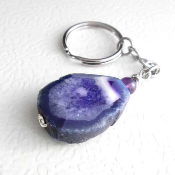 Amethyst Purple Keychain Agate Crystal Stone Key by cindylouwho2
