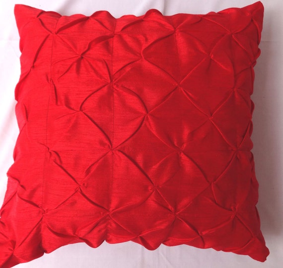 Red artsilk pintuck throw pillow cover decorative pillows.