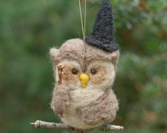 Needle Felted Owl Ornament - Witch