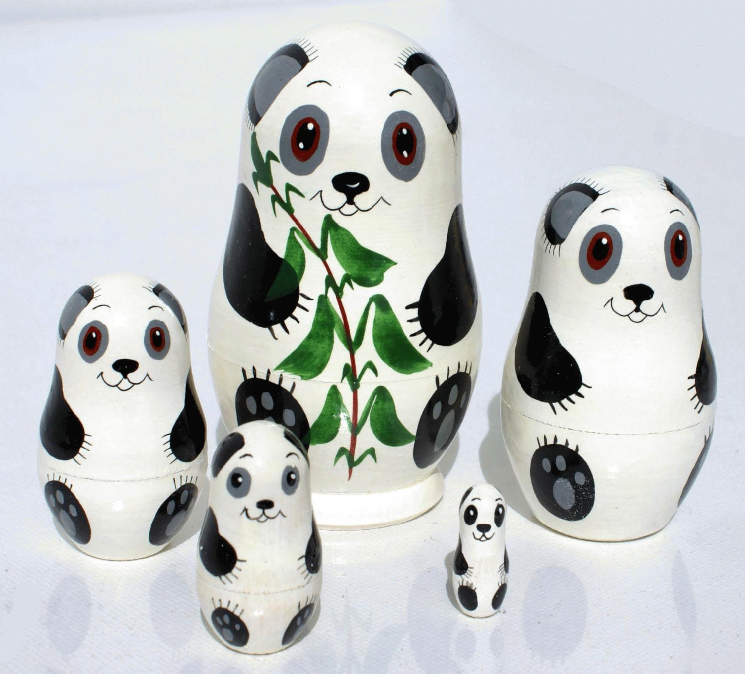 Panda Bear Matryoshka Russian Wooden Nesting Dolls By Craftsec 6841