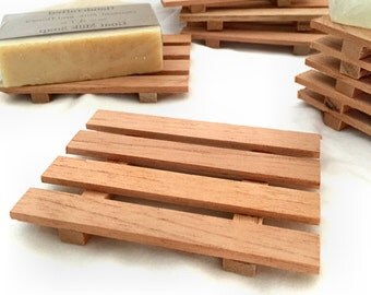 2 Spanish cedar wood soap dishes - handcrafted in Portland, Oregon USA - aromatic Spanish Cedar